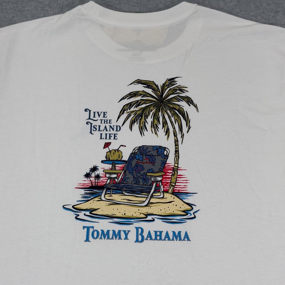 Tommy Bahama T-Shirt Mens Large White Live The Island Life Graphic Tee Beach NWT